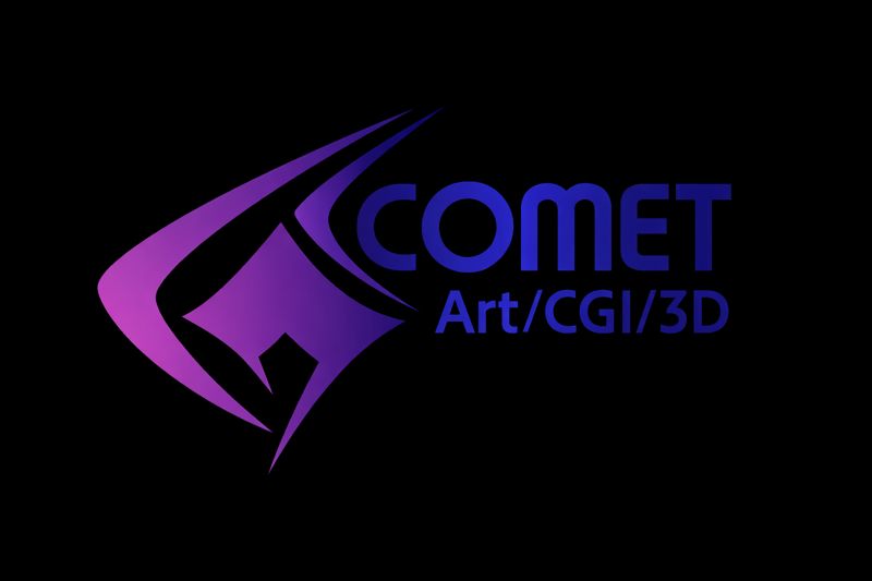COMET Art CGI 3D logó futurisztikus kométa emblémával