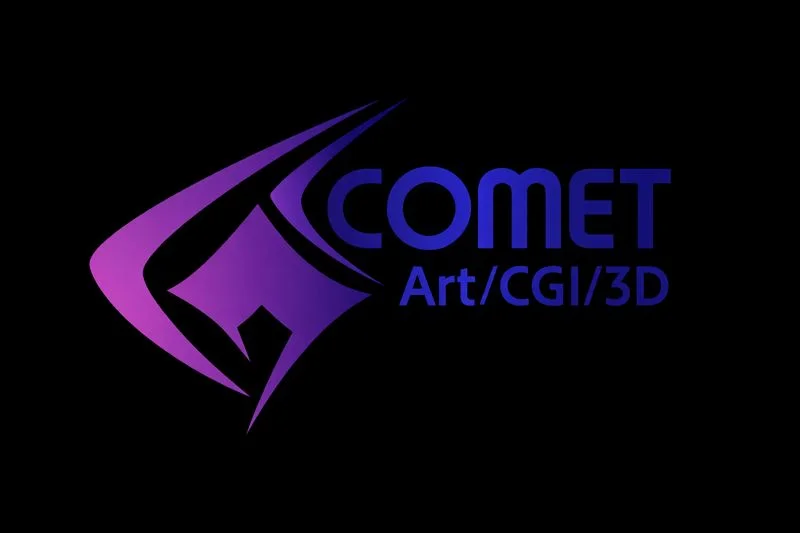 COMET Art CGI 3D logó futurisztikus kométa emblémával